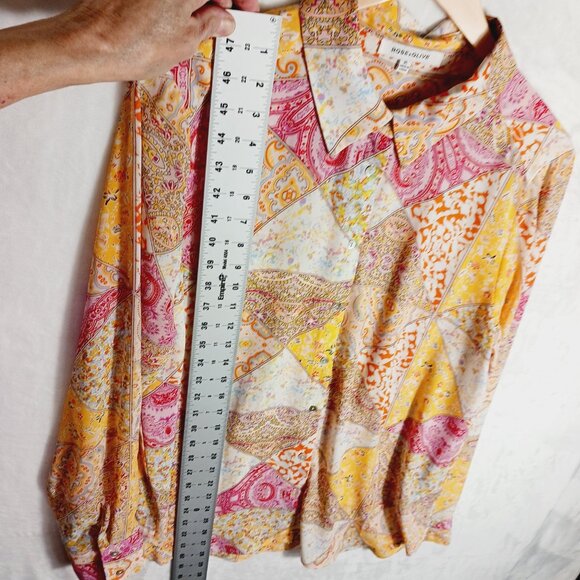 Rose & Olive, XL Button Down Blouse, Long Sleeve, Multi Paisley Patchwork Print - Picture 14 of 15